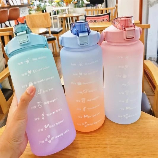 2L Outdoor Sport-Wasserflasche – Große Kapazität, Auslaufsicher & mit Zeitmarkierung