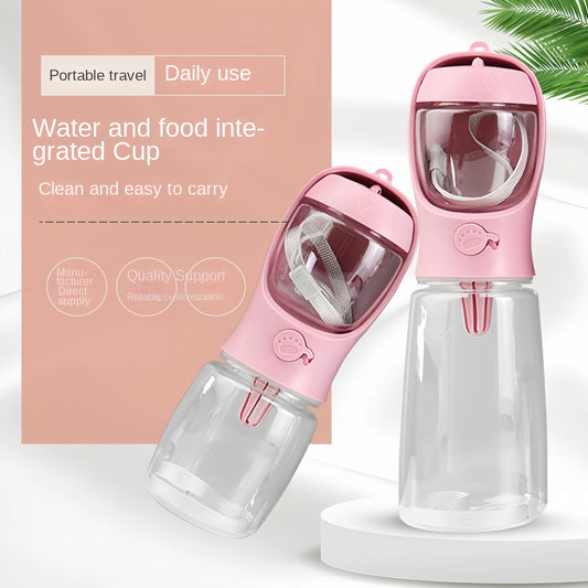 2 In 1 Portable Dog Cat Water Bottle with Storage Food and Water Container for Puppy Pets dogs Feeder Bowl Outdoor Travel