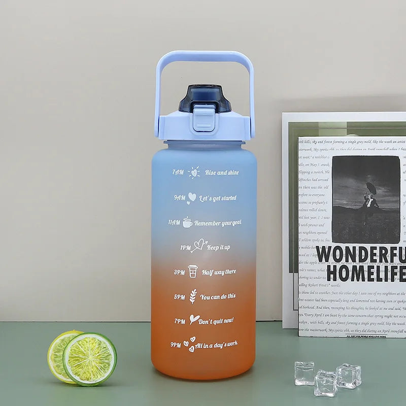 2L Outdoor Sport-Wasserflasche – Große Kapazität, Auslaufsicher & mit Zeitmarkierung