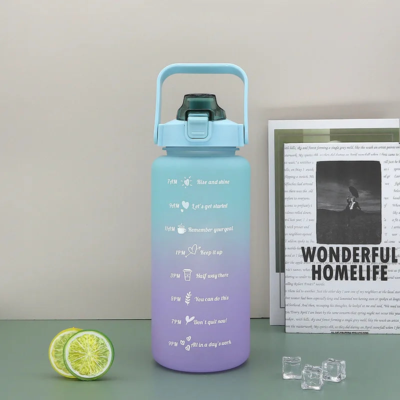 2L Outdoor Sport-Wasserflasche – Große Kapazität, Auslaufsicher & mit Zeitmarkierung
